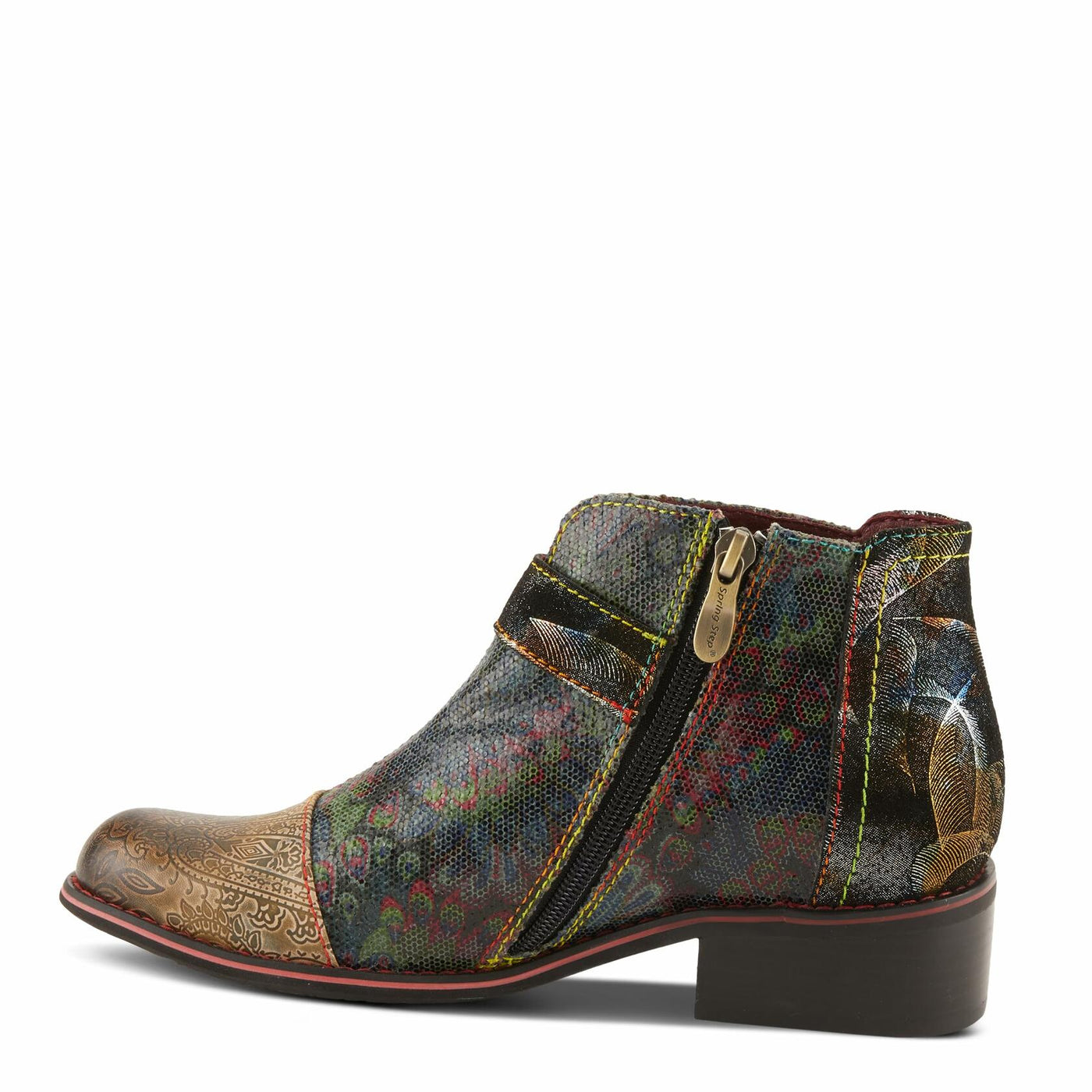Spring Step L'Artiste Georgiana-Scope Booties for Women - Ankle Boots with Zipper Closure - Hand-Painted Ladies Boots for Outdoor - Olive Multi EU 38 / US 7.5-8