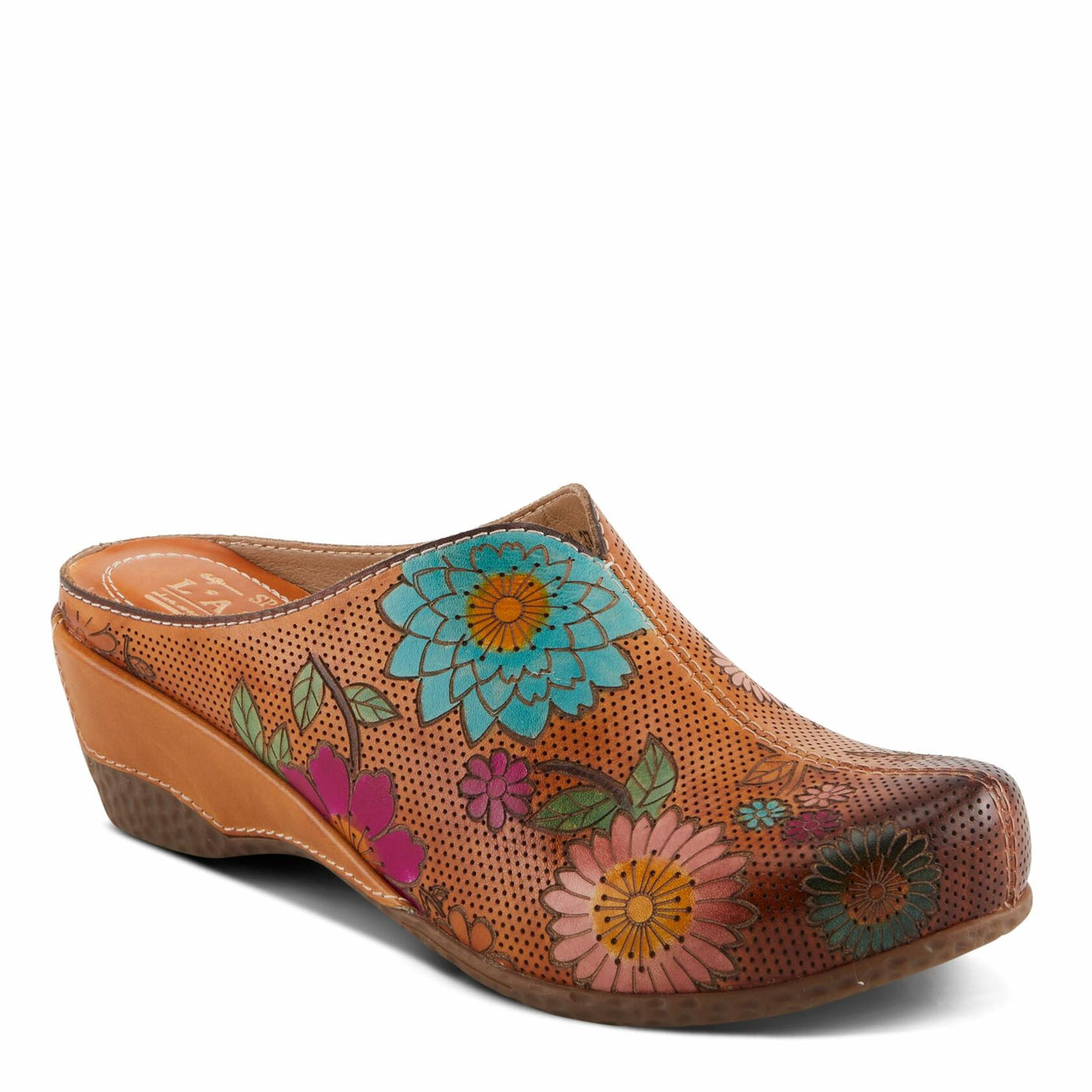 Spring Step L'Artiste Women's CHIENTI Hand-Painted Floral Open Back Sandals Camel Multi EU 38 / US 7.5-8