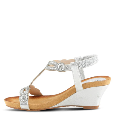 PATRIZIA Women’s Shining Slip-On Wedge Sandals – Crystal Embellished Cut-Out Design ladies slides with Comfy Silky Wrap and Flexible Rubber Sole Silver EU 39 / US 8.5