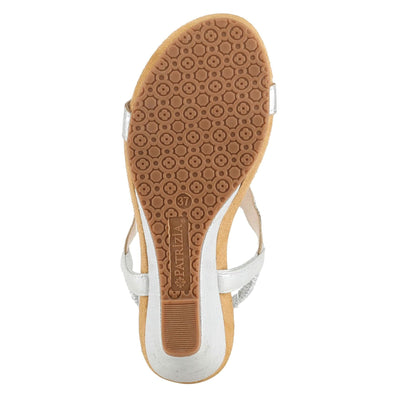 PATRIZIA Women’s Shining Slip-On Wedge Sandals – Crystal Embellished Cut-Out Design ladies slides with Comfy Silky Wrap and Flexible Rubber Sole Silver EU 35 / US 5