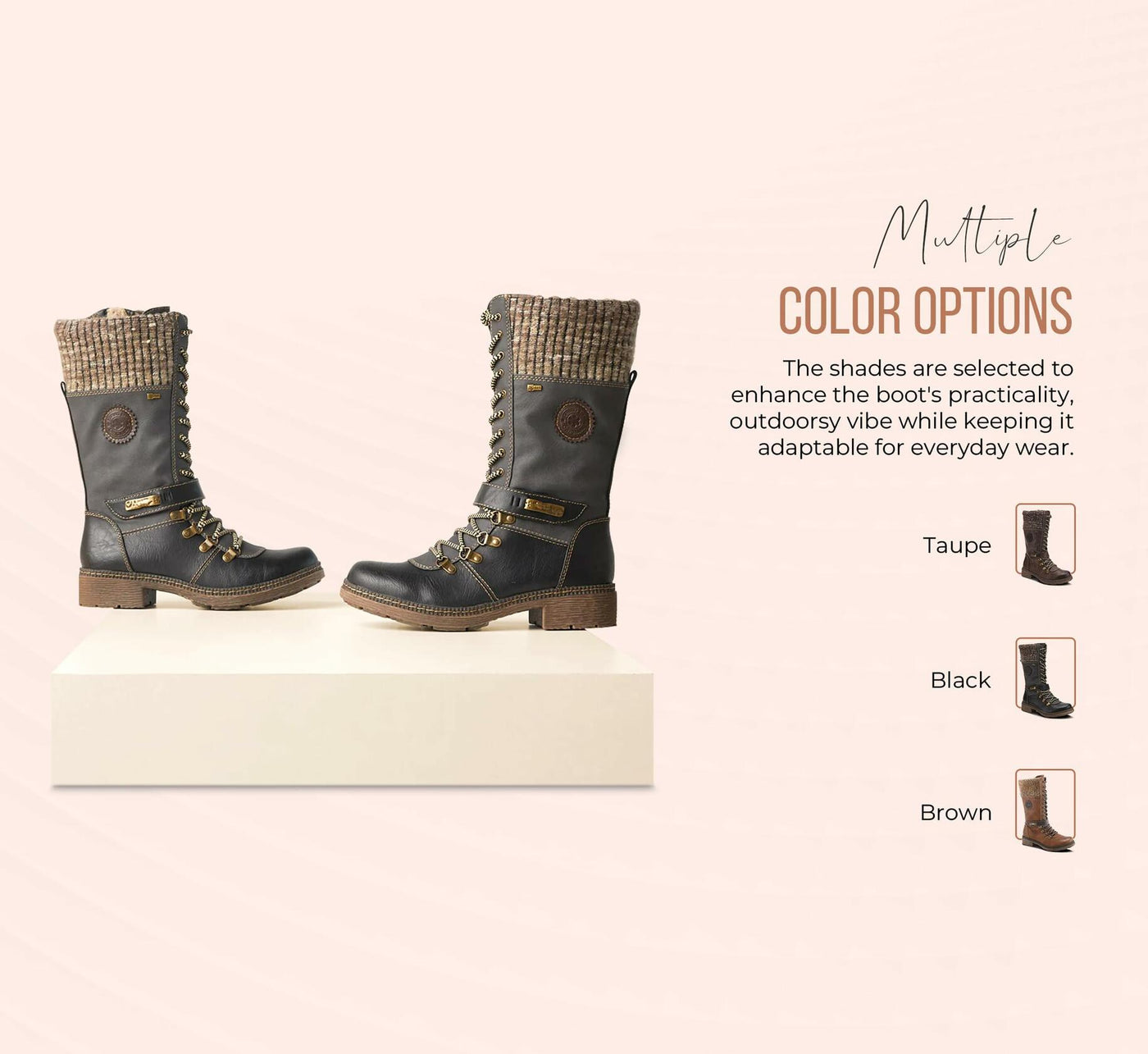 Spring Step Relife Ababi Comfort Hiking Boots Women - Water Resistant Mid Calf Boots for Women - Knitted Vegan Leather 11" Tall Shaft Hiker Boots Brown,37 EU/6.5-7 M US