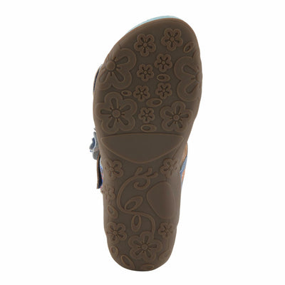 Spring Step L'Artiste Women's ERICA-SPRING Leather Slide Sandals with Decorative Floral Accents Blue Multi EU 41 / US 9.5-10