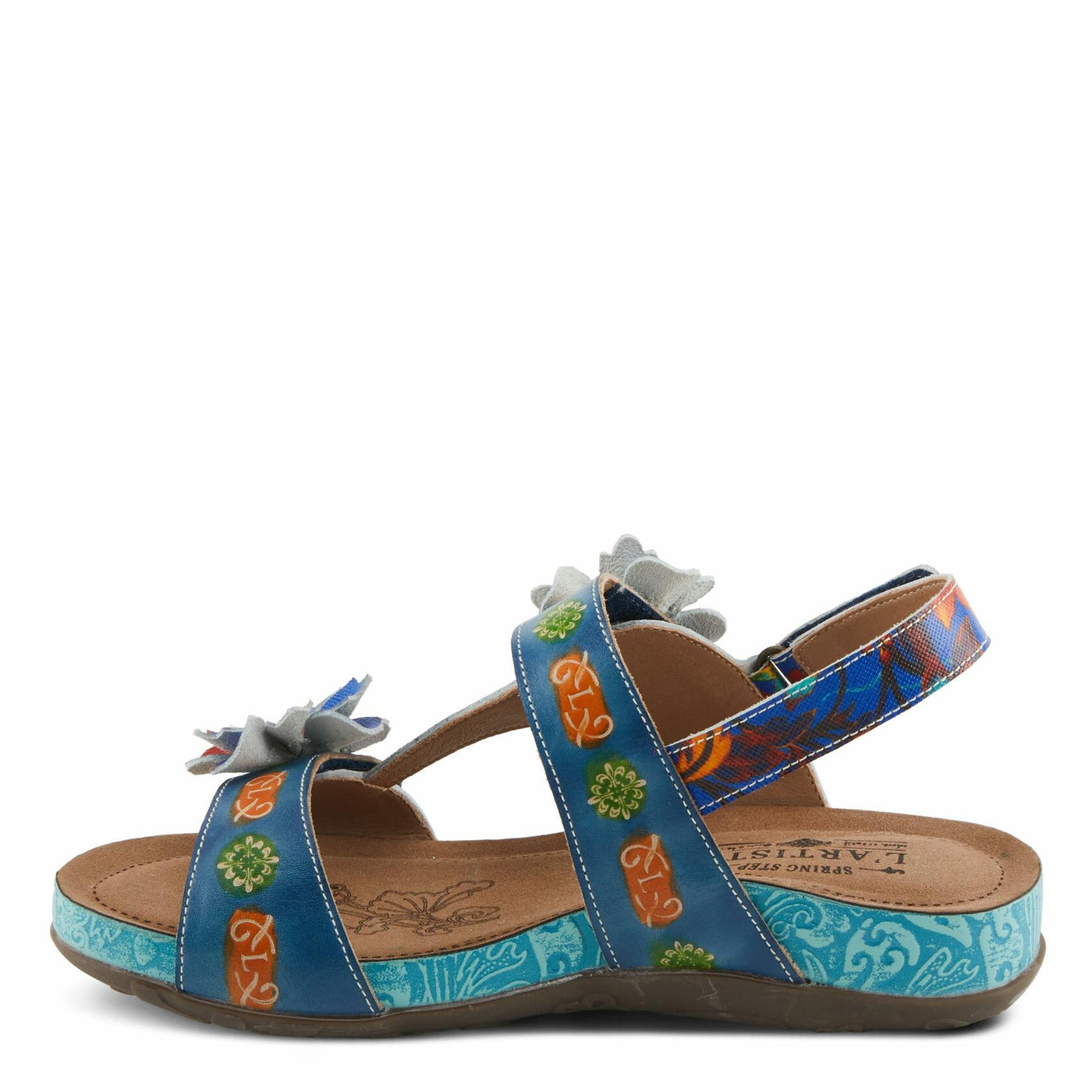 Spring Step L'Artiste Women's ERICA-SPRING Leather Slide Sandals with Decorative Floral Accents Blue Multi EU 40 / US 9