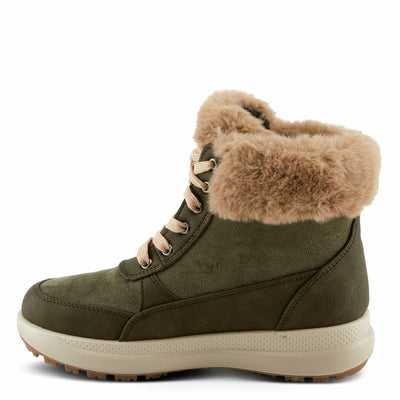 Flexus Women's BURRELL Lace-Up Platform Booties with Faux Fur Lining, Zipper Closure, and Cozy Design Olive Green EU 38/ US 7.5-8