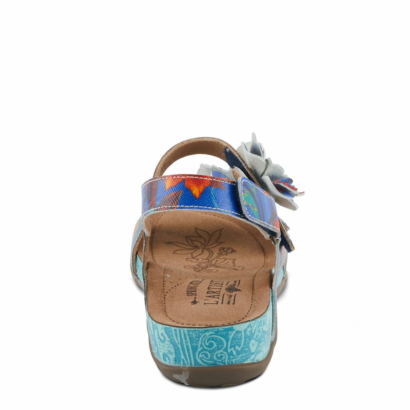 Spring Step L'Artiste Women's ERICA-SPRING Leather Slide Sandals with Decorative Floral Accents Blue Multi EU 40 / US 9