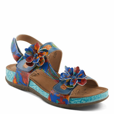 Spring Step L'Artiste Women's ERICA-SPRING Leather Slide Sandals with Decorative Floral Accents Blue Multi EU 40 / US 9