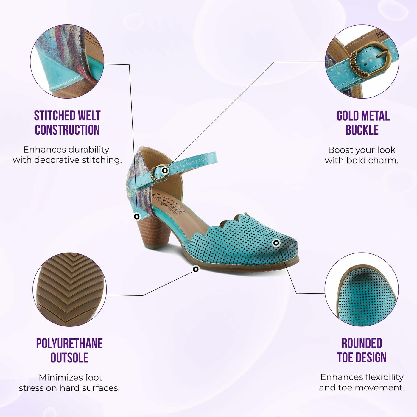 Spring Step L'Artiste Women's Parchelle Ankle Strap Shoe Sky Blue Multi EU 39 / US 8.5