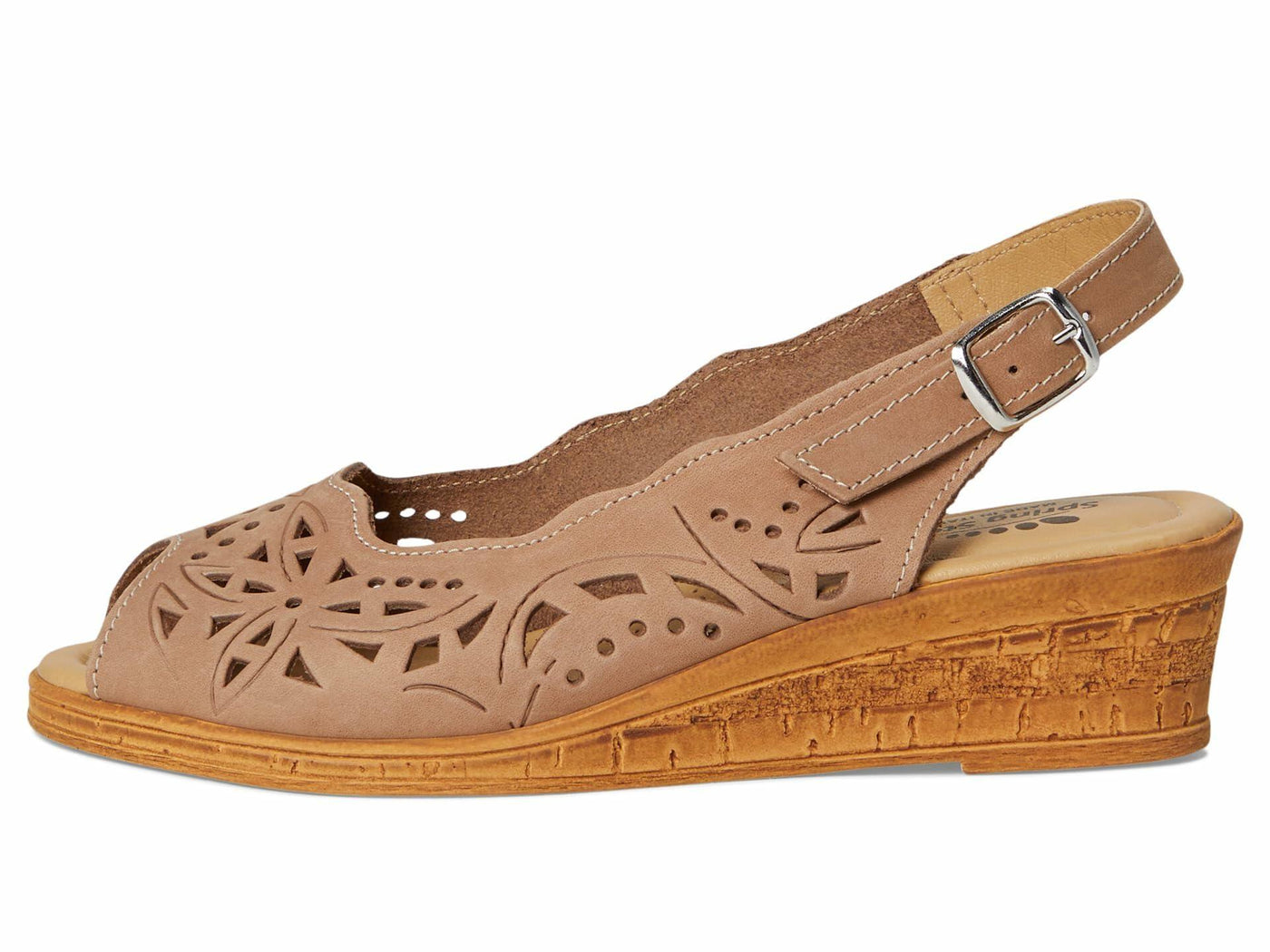 Spring Step Orella Slingback Sandals for Women - Leather Sandals with Adjustable Straps - Women's Sandals with Geometric Laser-Cut Detail - Beige EU 38 / US 7.5-8