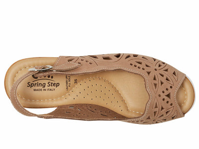Spring Step Orella Slingback Sandals for Women - Leather Sandals with Adjustable Straps - Women's Sandals with Geometric Laser-Cut Detail - Beige EU 38 / US 7.5-8