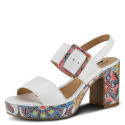 Azucar Women's Sandal | High Heels for Women with Leather Upper, Mosaic Block Heel, Square Open Toe, Adjustable Buckle Strap, – Stylish, Supportive, and Stretchable White Multi EU 41 / US 9.5-10