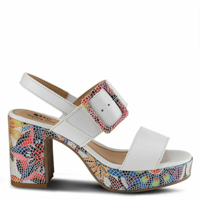 Azucar Women's Sandal | High Heels for Women with Leather Upper, Mosaic Block Heel, Square Open Toe, Adjustable Buckle Strap, – Stylish, Supportive, and Stretchable White Multi EU 41 / US 9.5-10