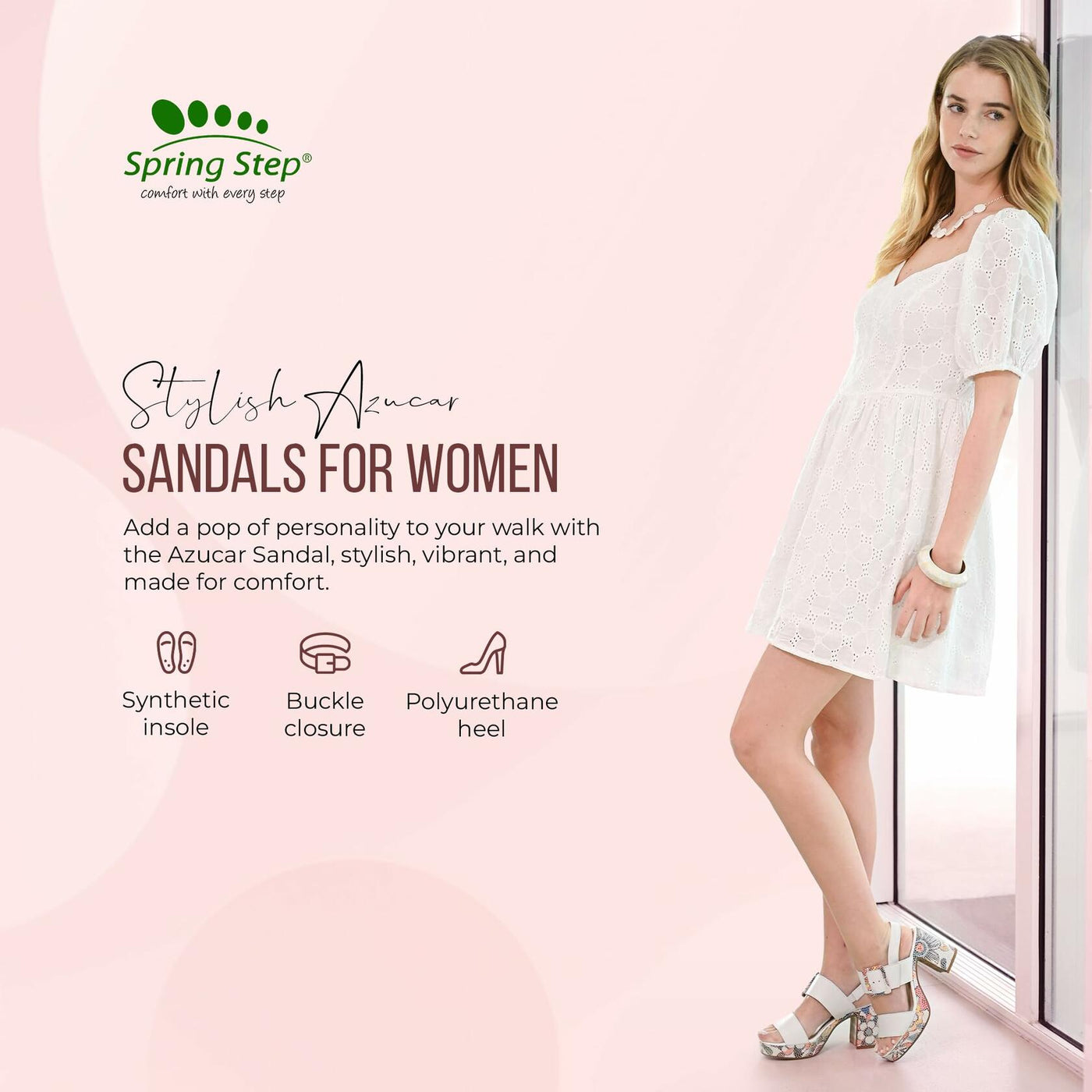 Azucar Women's Sandal | High Heels for Women with Leather Upper, Mosaic Block Heel, Square Open Toe, Adjustable Buckle Strap, – Stylish, Supportive, and Stretchable Black Multi EU 40 / US 9