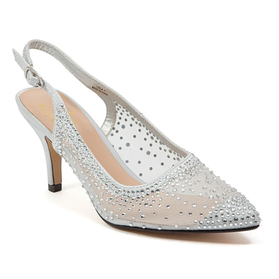 Lady Couture Lola Embellished Pointed Toe Slingback Pump, Silver, 10