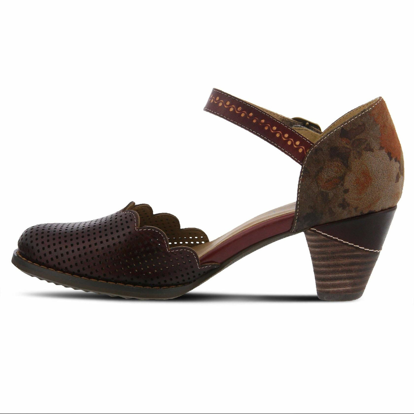 L'Artiste by Spring Step Parchelle Women's Hand Painted Leather D'Orsay Shoes | Adjustable Strap, Brushed Gold Buckle, 2.25" Heel - Elegant French-Inspired Design Bordeaux EU 38 / US 7.5-8