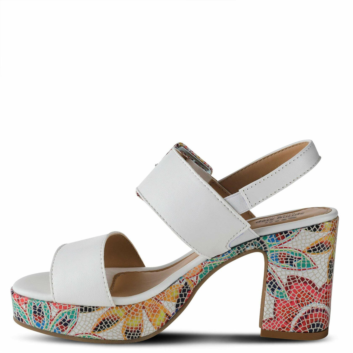 Azucar Women's Sandal | High Heels for Women with Leather Upper, Mosaic Block Heel, Square Open Toe, Adjustable Buckle Strap, – Stylish, Supportive, and Stretchable White Multi EU 38 / US 7.5-8