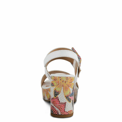 Azucar Women's Sandal | High Heels for Women with Leather Upper, Mosaic Block Heel, Square Open Toe, Adjustable Buckle Strap, – Stylish, Supportive, and Stretchable White Multi EU 38 / US 7.5-8