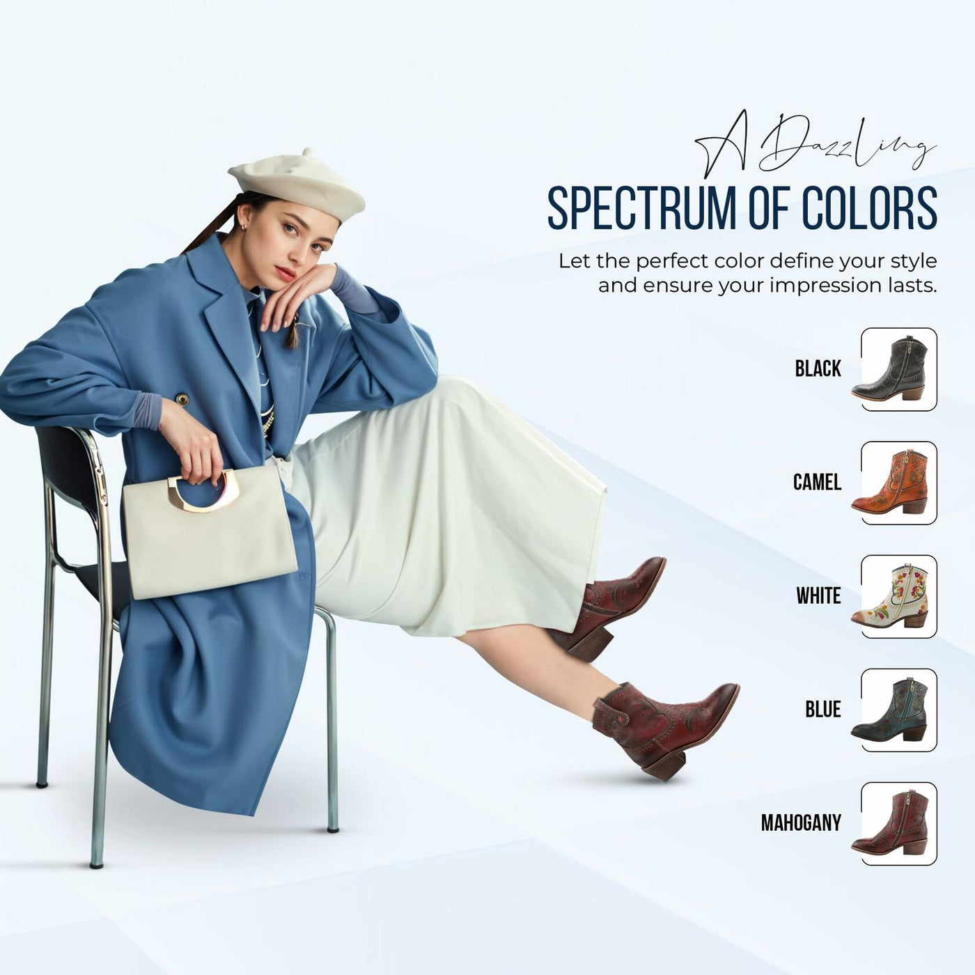 Spring Step L'Artiste Galop Boot for Womens - Ankle Boots with Inside Zipper Closure - Comfortable Western Ladies Boots for Outdoor - Blue EU 42 / US 10.5-11