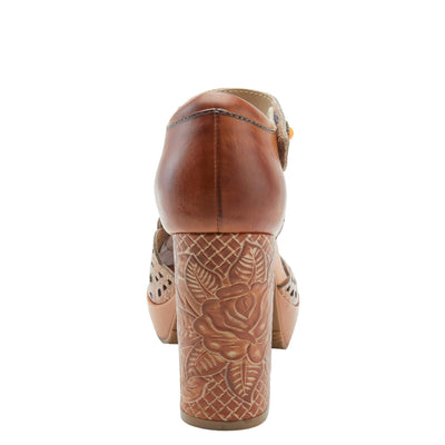 L'Artiste Debbihary Mary Jane Pump Shoes for Women | Pointed Closed Toe High Heels for Women with Rose Embossed Details and Adjustable Ankle Strap Camel Multi EU 36 / US 5.5-6