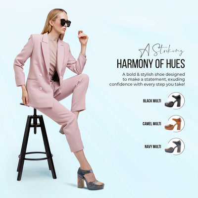 L'Artiste Debbihary Mary Jane Pump Shoes for Women | Pointed Closed Toe High Heels for Women with Rose Embossed Details and Adjustable Ankle Strap Camel Multi EU 36 / US 5.5-6