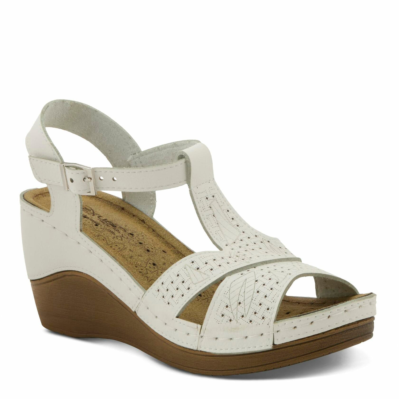 Flexus Natala Slingback Women's Sandal | Sandals for Women with Perforated Upper, Leather Insole and Comfort Wedge Heel,White EU 36 / US 5.5-6