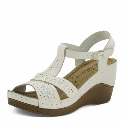 Flexus Natala Slingback Women's Sandal | Sandals for Women with Perforated Upper, Leather Insole and Comfort Wedge Heel,White EU 36 / US 5.5-6
