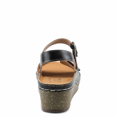 L'Artiste Women's ROSHNI Slingback Sandals – Hand-Painted Leather Floral Wedge with Adjustable Comfort Straps Black Multi EU 40/9