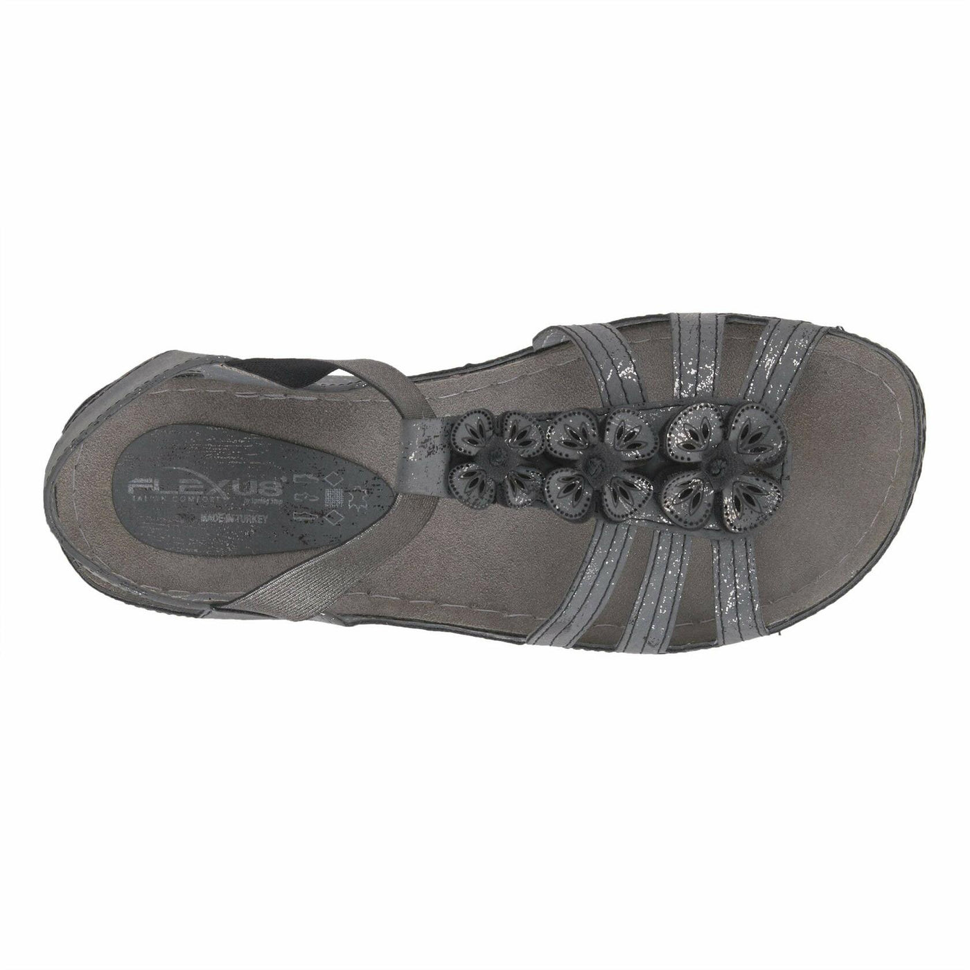 Flexus Women's Adede T-Strap Sandal Charcoal EU 37 / US 6.5-7