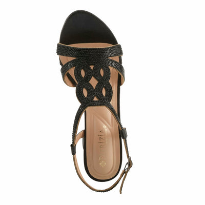 PATRIZIA Women's LILYANA Buckle Block Heel Sandals - T-Strap with Scrollwork Design, Elegant and Comfortable BLACK EU 37 / US 6.5-7