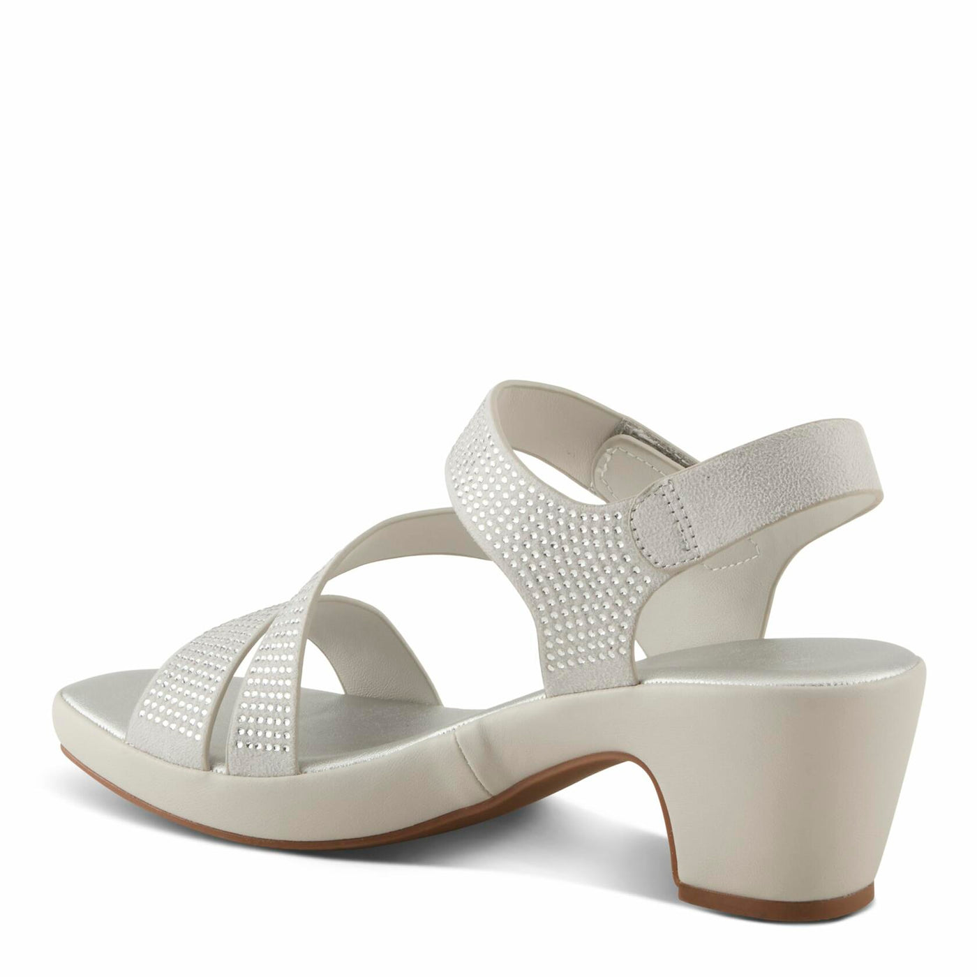 PATRIZIA Women's YADIEL Hook and Loop Sandals – Low Block Heel with Asymmetrical Crystal-Strap Design SILVER EU 39 / US 8.5