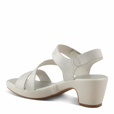 PATRIZIA Women's YADIEL Hook and Loop Sandals – Low Block Heel with Asymmetrical Crystal-Strap Design SILVER EU 39 / US 8.5