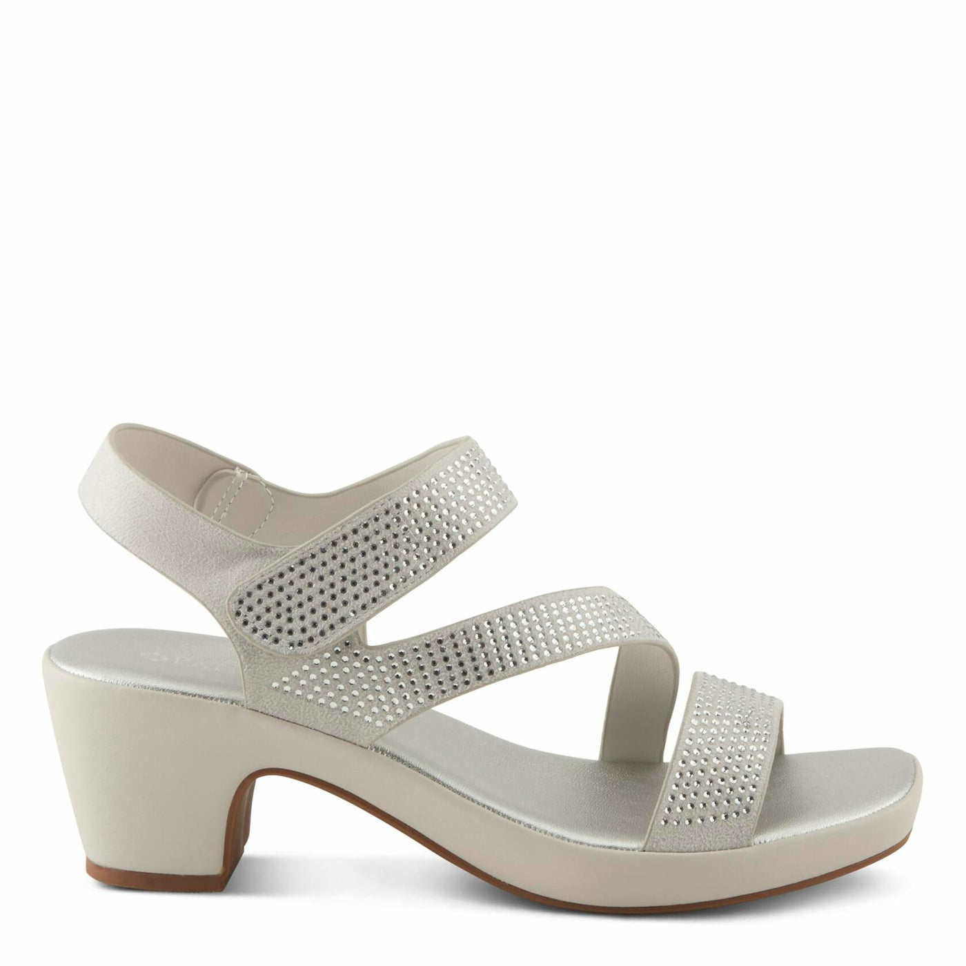 PATRIZIA Women's YADIEL Hook and Loop Sandals – Low Block Heel with Asymmetrical Crystal-Strap Design SILVER EU 39 / US 8.5