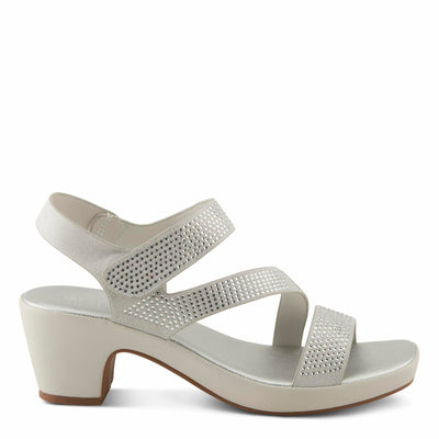 PATRIZIA Women's YADIEL Hook and Loop Sandals – Low Block Heel with Asymmetrical Crystal-Strap Design SILVER EU 39 / US 8.5