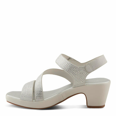 PATRIZIA Women's YADIEL Hook and Loop Sandals – Low Block Heel with Asymmetrical Crystal-Strap Design SILVER EU 39 / US 8.5