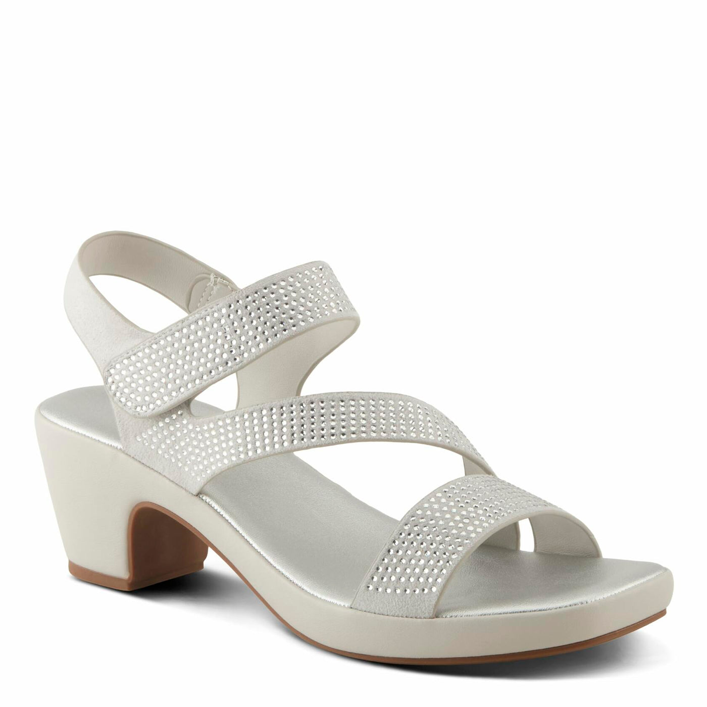 PATRIZIA Women's YADIEL Hook and Loop Sandals – Low Block Heel with Asymmetrical Crystal-Strap Design SILVER EU 39 / US 8.5