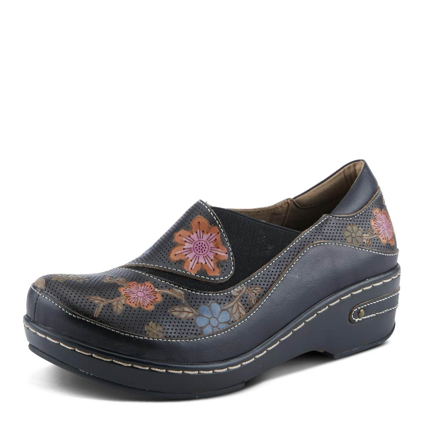 L'Artiste by Spring Step Women's Burbank-Flower Clog, Black Multi, 8.5