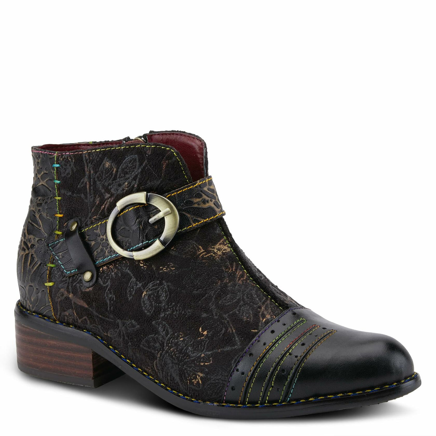 L'Artiste Women's Georgiana Chelsea Boot – Hand-Painted Leather with Metallic Microsuede, Decorative Buckle, and Rainbow Stitching Black Multi EU 42/10.5-11