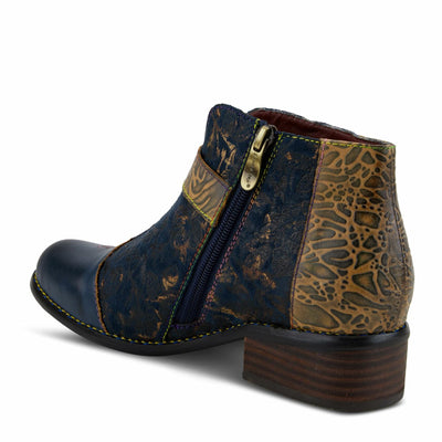 L'Artiste Women's Georgiana Chelsea Boot – Hand-Painted Leather with Metallic Microsuede, Decorative Buckle, and Rainbow Stitching Blue Multi EU 35/5
