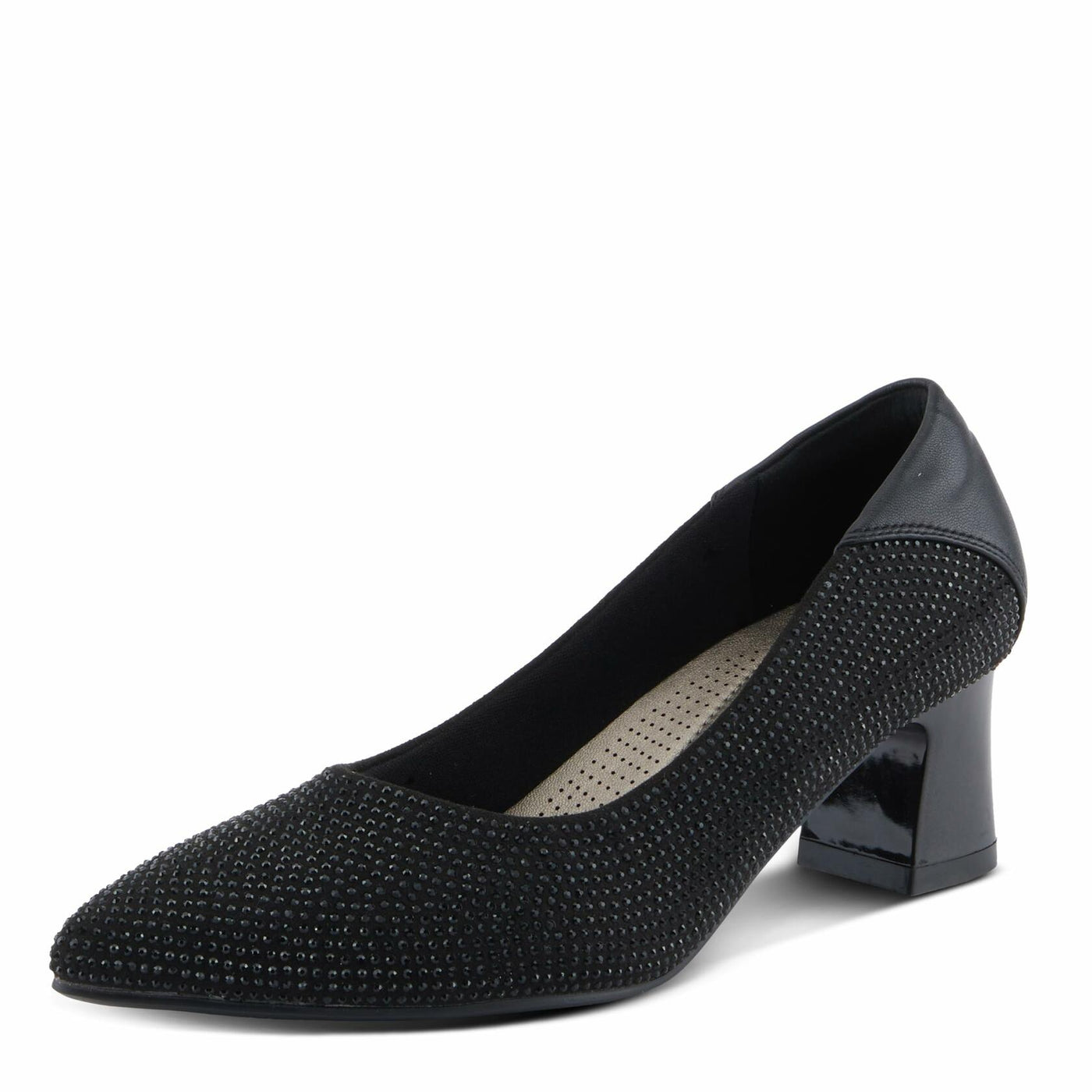 PATRIZIA Women's Senna Block Heel Pumps with Pointy-Toe Silhouette, Shimmering Crystals, and Comfortable Fit Black EU 40 / US 9