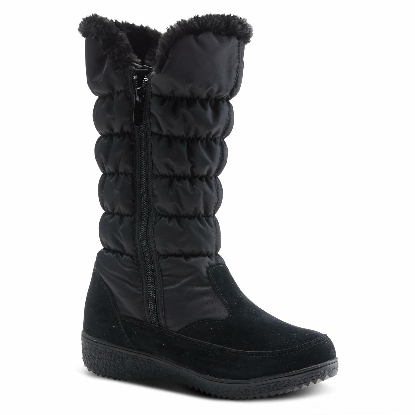 Flexus Spring Step Citywalk Tall Waterproof Winter Boots for Women - Ladies Snow Boots with Cozy Nylon & Faux Fur Lining - Women's Mid-Calf Boots with Zipper Closure - Black US 6.5-7