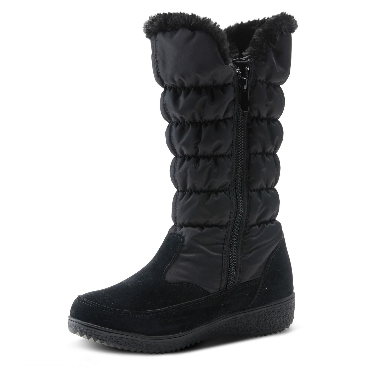 Flexus Spring Step Citywalk Tall Waterproof Winter Boots for Women - Ladies Snow Boots with Cozy Nylon & Faux Fur Lining - Women's Mid-Calf Boots with Zipper Closure - Black US 6.5-7