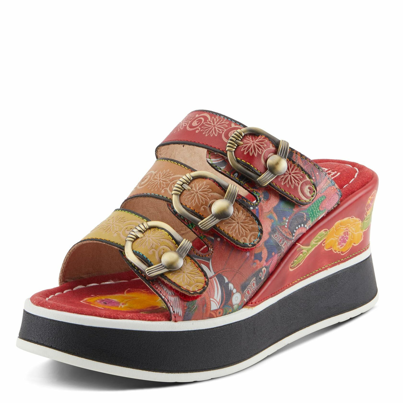Spring Step L'Artiste Women's CALIGAL Hand-Painted Lightweight Platform Wedges Red Multi EU 42 / US 10.5-11