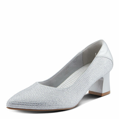 PATRIZIA Women's Senna Block Heel Pumps with Pointy-Toe Silhouette, Shimmering Crystals, and Comfortable Fit Silver EU 38/ US 7.5-8