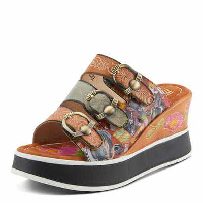 Spring Step L'Artiste Women's CALIGAL Hand-Painted Lightweight Platform Wedges Tan Multi EU 41 / US 9.5-10