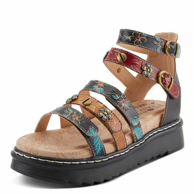 Spring Step L'Artiste Women's Selyse Flatform Sandals - Adjustable Straps, Hand-Painted Floral Artistry Black Multi EU 39 / US 8.5
