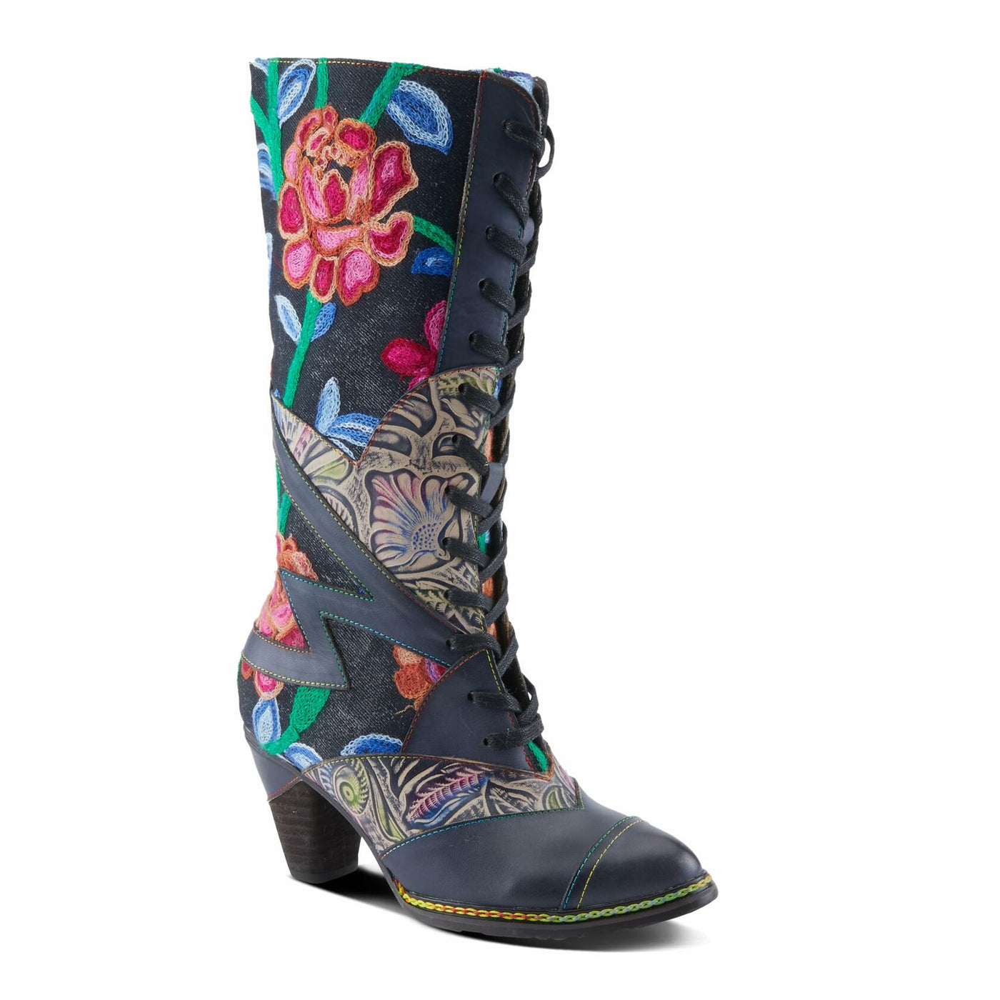 L'Artiste by Spring Step Women's Malagie-Rose Mid Calf Boot, Navy Multi, 7
