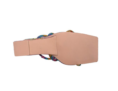 Ninety Union Angel 3 Band Metallic Snake Open Toe Wedge Slide, Rainbow, 11