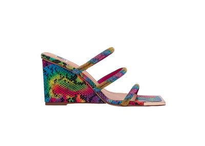 Ninety Union Angel 3 Band Metallic Snake Open Toe Wedge Slide, Rainbow, 11