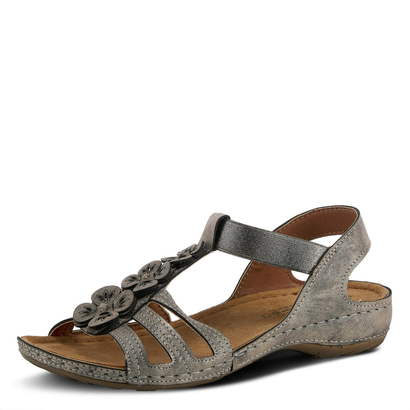 Flexus Women's Adede T-Strap Sandal Pewter EU 36 / US 5.5-6