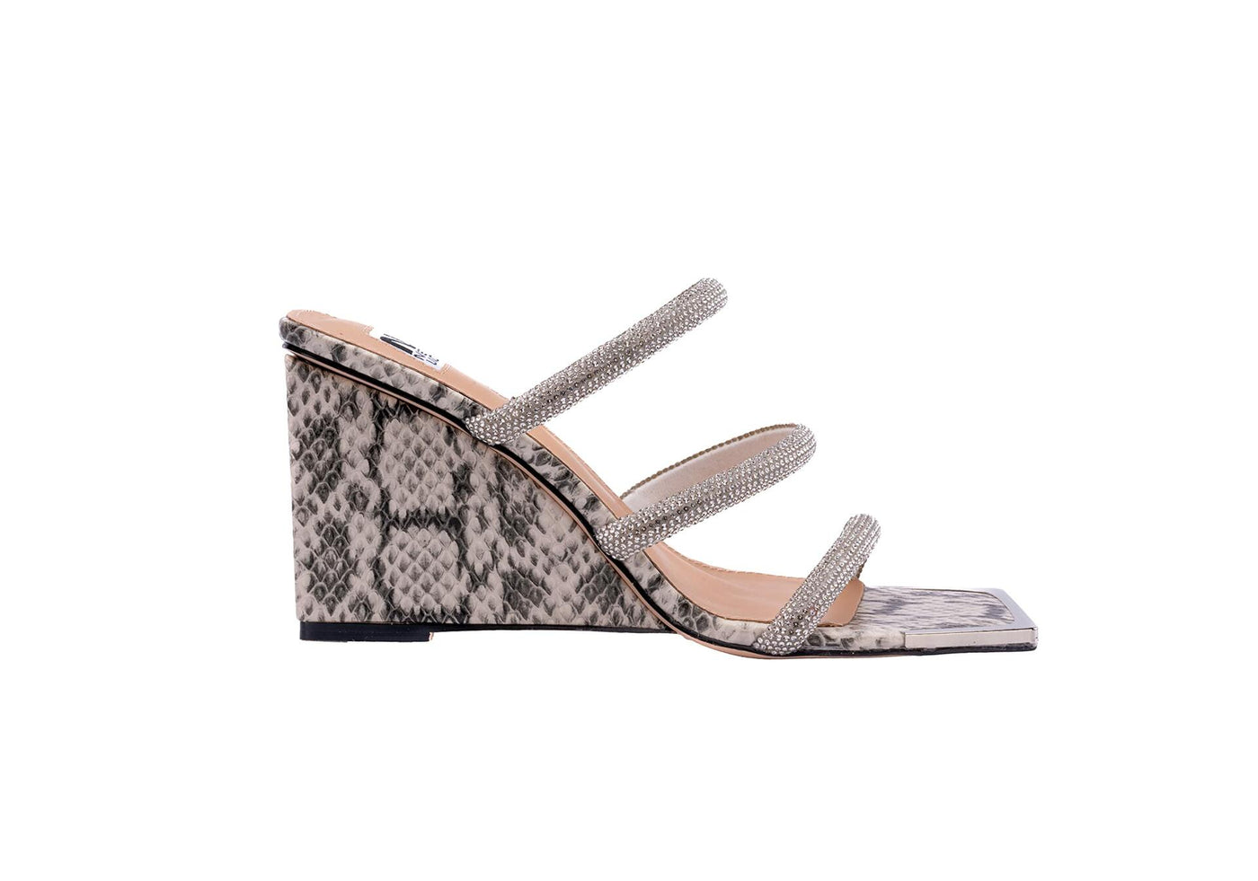 Ninety Union Angel 3 Band Metallic Snake Open Toe Wedge Slide, Natural, 12