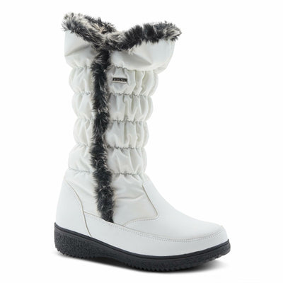 Flexus Spring Step Citywalk Tall Waterproof Winter Boots for Women - Ladies Snow Boots with Cozy Nylon & Faux Fur Lining - Women's Mid-Calf Boots with Zipper Closure - White US 7.5-8